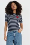 Chinti & Parker Navy-cream Merino Heart Breton T-shirt In Blue