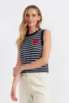 Chinti & Parker Navy-cream Merino Heart Breton Tank