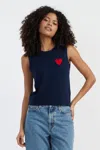 Chinti & Parker Navy Merino Heart Breton Tank