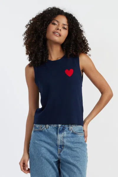 Chinti & Parker Navy Merino Heart Breton Tank