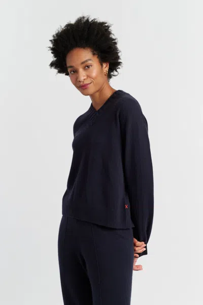 Chinti & Parker Navy Wool-cashmere Ribbed V-neck Sweater In Blue