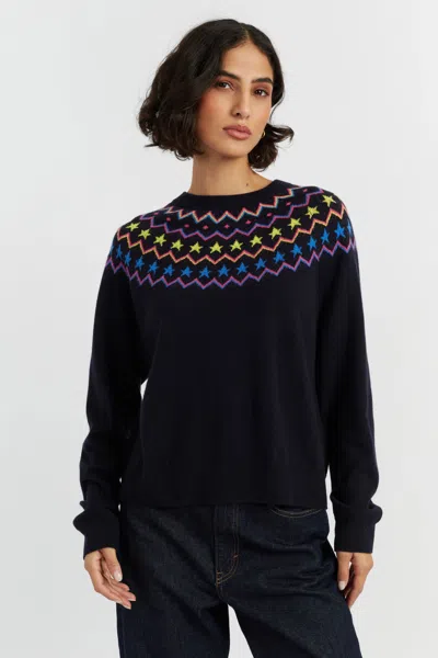 CHINTI & PARKER NAVY WOOL-CASHMERE STAR YOKE SWEATER