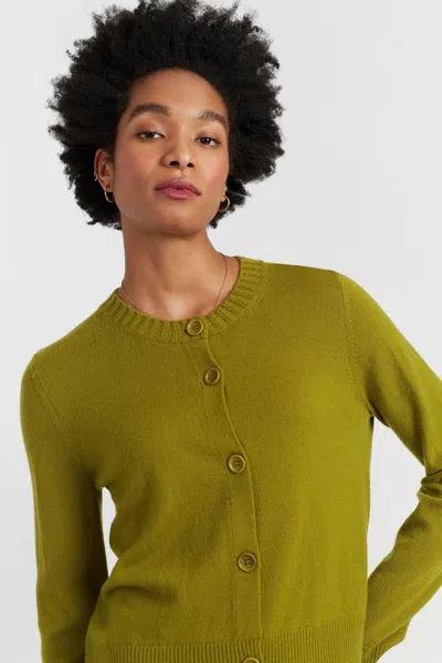 Chinti & Parker Olive Wool-cashmere Crew Neck Cardigan In Green