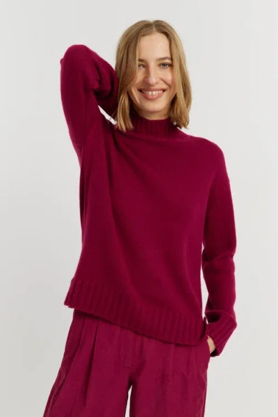 Chinti & Parker Pure Cashmere Funnel Neck Sweater In Burgundy