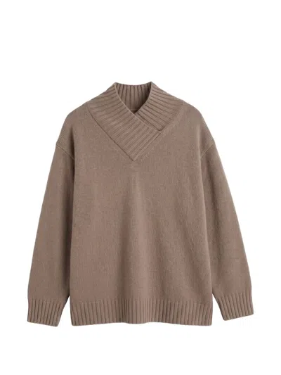 Chinti & Parker Ribbed-knit Crossover-neck Sweater In Brown