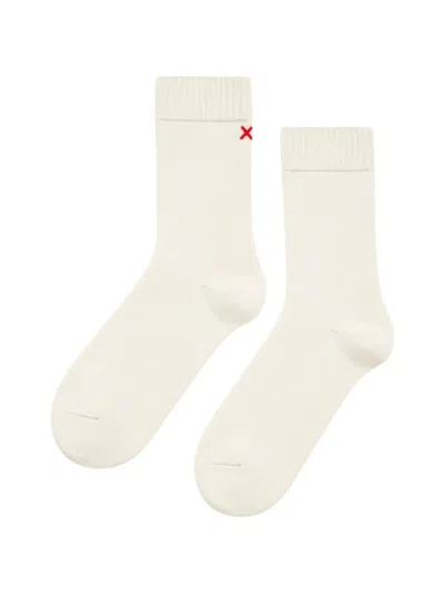 Chinti & Parker Ribbed-knit Embroidered Socks In White