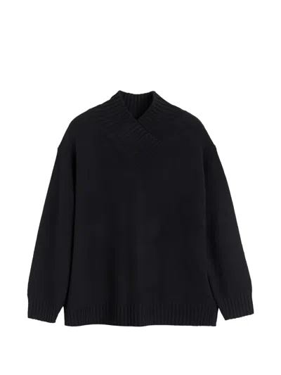 Chinti & Parker Ribbed-knit Wrap-neck Sweater In Black