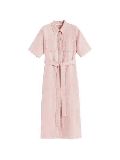 Chinti & Parker Scallop Shirt Midi Dress In Pink