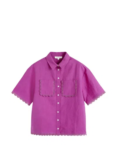 Chinti & Parker Sienna Linen-blend Scallop Edge Shirt In Purple