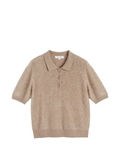 Chinti & Parker Short-sleeve Cashmere Polo Top In Neutral