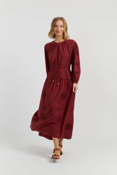 Chinti & Parker Sienna Linen-blend Broderie Dress In Brown