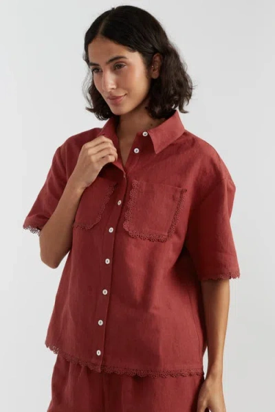 Chinti & Parker Sienna Linen-blend Scallop Edge Shirt In Brown