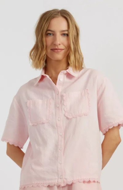 Chinti & Parker Sienna Linen-blend Scallop Edge Shirt In Pink