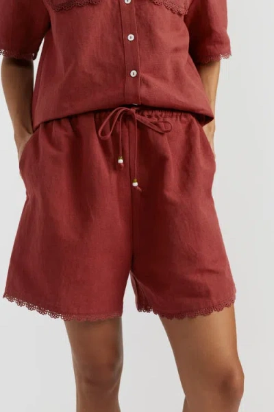 Chinti & Parker Sienna Linen-blend Scallop Edge Shorts In Brown
