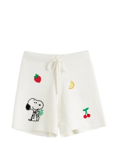 Chinti & Parker Cotton Snoopy Crochet Shorts In White