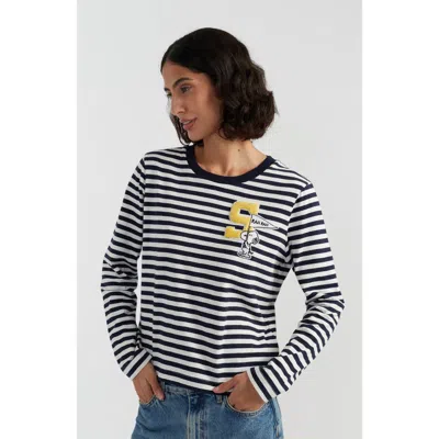 Chinti & Parker Snoopy Varsity Cotton Long Sleeve Tee In Blue