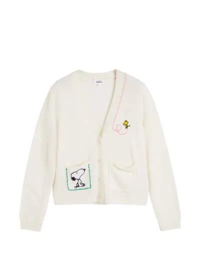 Chinti & Parker Snoopy-embroidered Patch-pocket Cardigan In White
