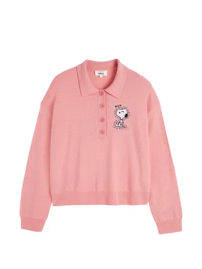Chinti & Parker Snoopy-embroidered Polo Shirt In Pink