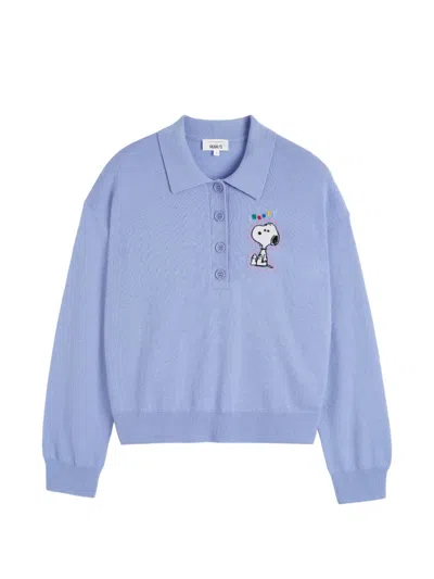 Chinti & Parker Snoopy-embroidered Polo Top In Blue