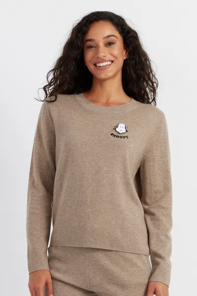 Chinti & Parker Soft-truffle Wood-cashmere Snoopy Badge Sweater In Brown