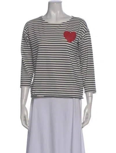 Pre-owned Chinti & Parker Striped Bateau Neckline Top In White