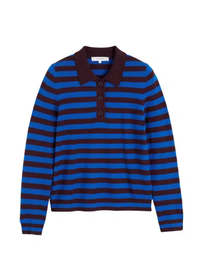 Chinti & Parker Striped Collared Sweater In Blue