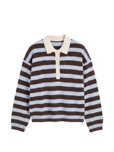 Chinti & Parker Striped Merino-wool Polo Top In Blue