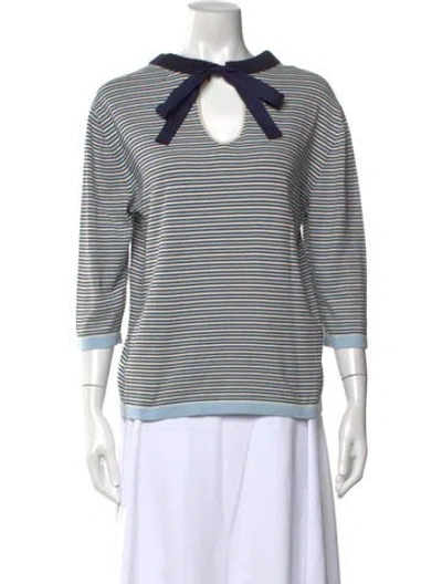 Pre-owned Chinti & Parker Striped Tie Neck Top In White