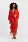 Chinti & Parker Terracotta Laura Whitmore Beaded Kaftan In Red