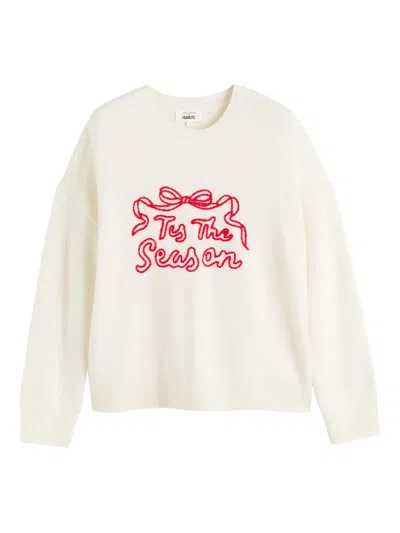 Chinti & Parker Tis The Season Ribbon-embroidered Sweater In White