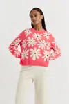 Chinti & Parker Uk Coral Wool-cashmere Ditsy Daisy Sweater In Orange
