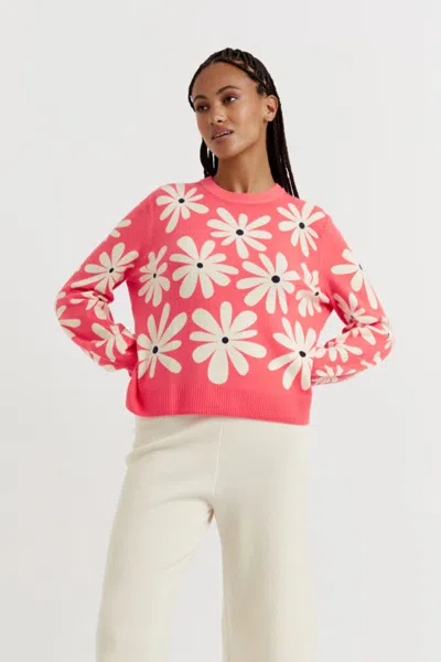 Chinti & Parker Uk Coral Wool-cashmere Ditsy Daisy Sweater In Orange