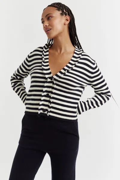 Chinti & Parker Uk Navy Wool-cashmere Fringe Cardigan In Blue