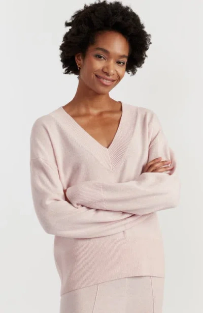 Chinti & Parker V Neck Wool Cashmere Slouchy Lightweight Sweater In Pink
