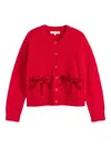 Chinti & Parker Velvet-red Merino Wool Velvet Bow Cardigan In Red