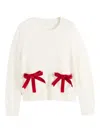 Chinti & Parker Cream Merino Wool Velvet Bow Sweater In White