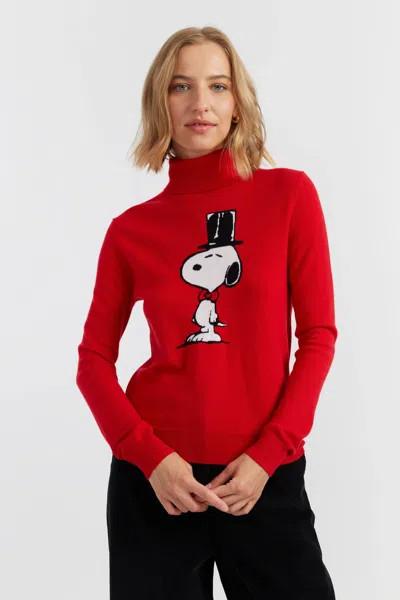 Chinti & Parker Velvet-red Wool-cashmere Top Hat Snoopy Sweater