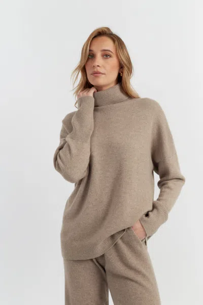 Chinti & Parker Warm-oatmeal Pure Cashmere Relaxed Rollneck Sweater In Brown