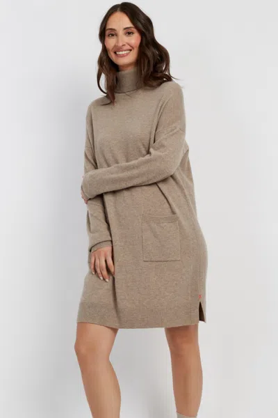 CHINTI & PARKER WARM-OATMEAL WOOL-CASHMERE MINI ROLLNECK DRESS