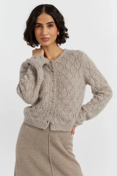 CHINTI & PARKER WARM-OATMEAL WOOL FLUFFY DIAMOND CARDIGAN