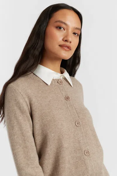 Chinti & Parker Warm-oatmeal Wool-cashmere Crew Neck Cardigan In Multi