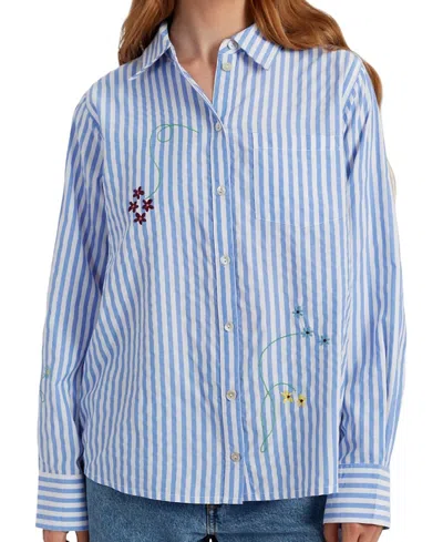 Chinti & Parker Women's Cotton Oxford Stripe Floral Shirt In Blue