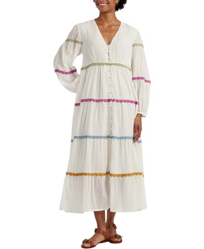 Chinti & Parker Cotton Rainbow Scallop Dress In White