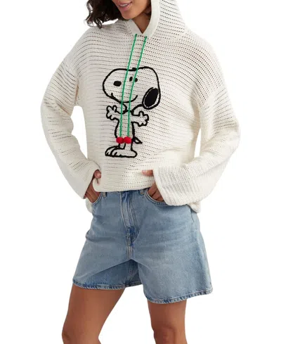 Chinti & Parker Snoopy Crochet Cotton Hoodie Sweater In White