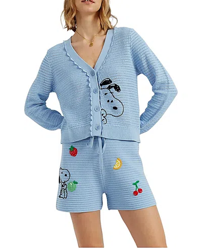 Chinti & Parker Cotton Snoopy Crochet Peekabo Cardigan In Blue