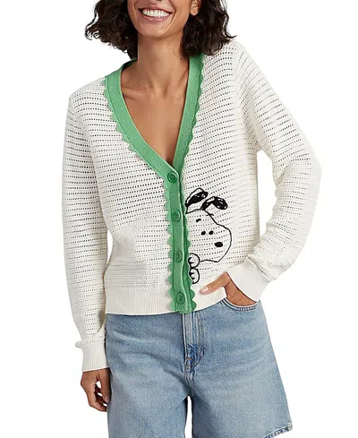 Chinti & Parker Cotton Snoopy Crochet Peekabo Cardigan In Neutral