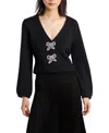 Chinti & Parker Black Laura Whitmore Embellished Bow Cardigan In Black