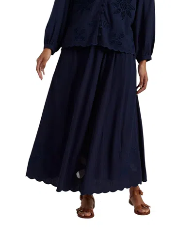 Chinti & Parker Linen-blend Broderie Skirt In Blue