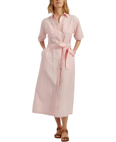 Chinti & Parker Women's Linen-blend Scallop Shirt Dress In Pink