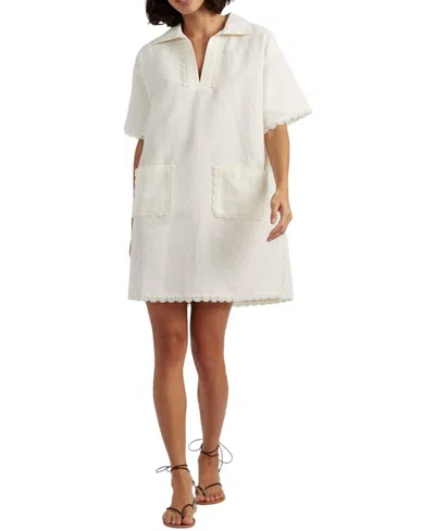 Chinti & Parker Linen-blend Scallop Tunic Dress In White
